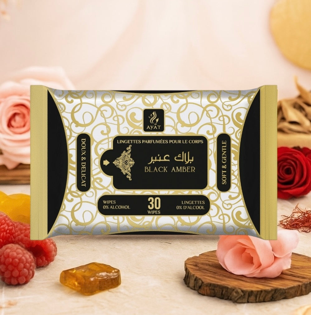 Lingettes parfumées corps SANS ALCOOL - Black Amber