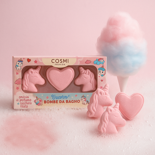Set de 3 Bombes de Bain Licorne & Cœur à la barbe à papa| Cosmi Premium